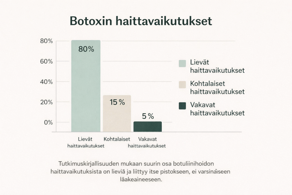 Infografiikka: botox-hoidon haittavaikutusten yleisyys – kuinka usein botuliinihoidon sivuvaikutuksia esiintyy